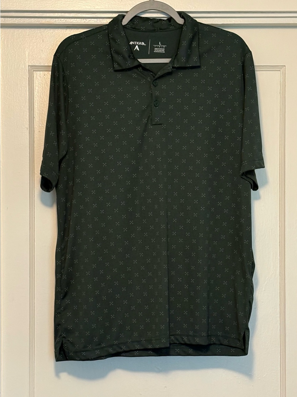 Antigua Dark Green Polo with Tiny Geometric Print